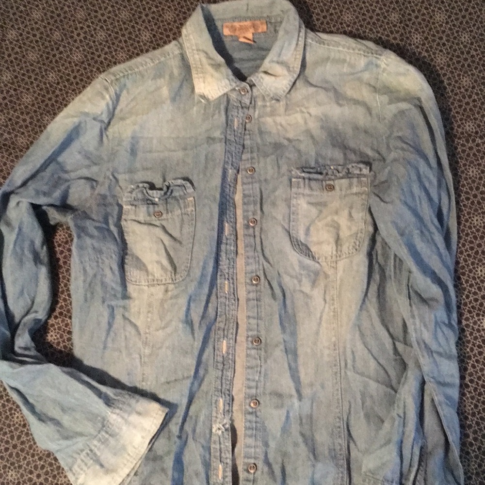 Vintage style distressed jean button up